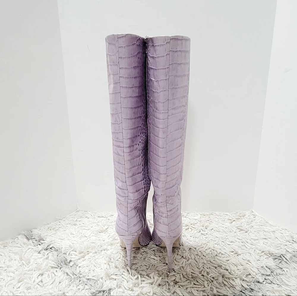 Paris Texas lilac embosed croco Stiletto knee high boots - Picture 8 of 14